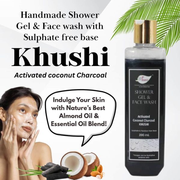 ANW_Charcoal_N_6-1.jpg Activated Coconut Charcoal Shower Gel & Face wash - Khushi with Sulphates & Parabens free Base - 200ml