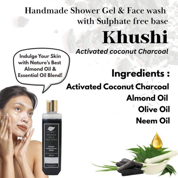 ANW_Charcoal_N_7-1.jpg Activated Coconut Charcoal Shower Gel & Face wash - Khushi with Sulphates & Parabens free Base - 200ml