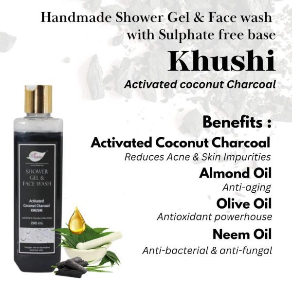ANW_Charcoal_N_8-1.jpg Activated Coconut Charcoal Shower Gel & Face wash - Khushi with Sulphates & Parabens free Base - 200ml